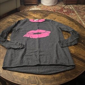 Lisa Todd Lightweight Lips Sweater Pink Gray S